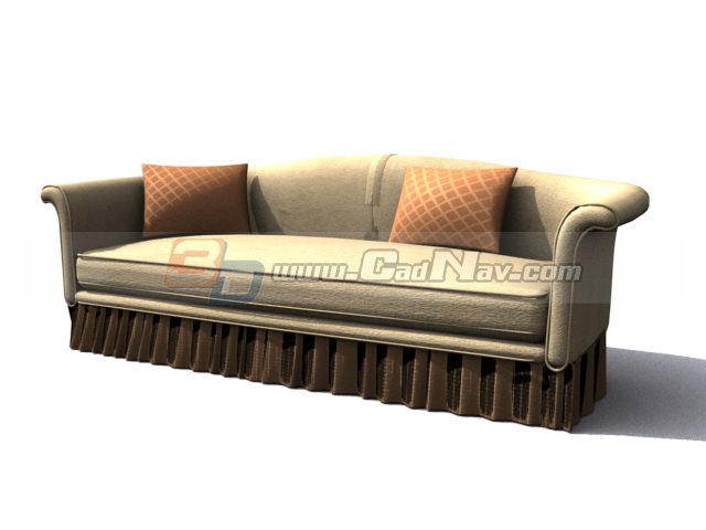 Long couch sofa 3d rendering