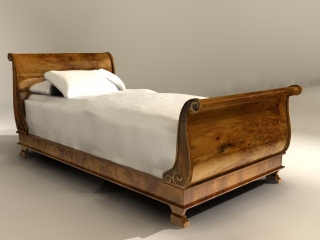 Antique Furniture Wooden Bed 3d model preview