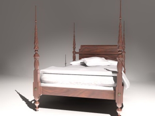 Antique Bed Wood Canopy Bed 3d model preview