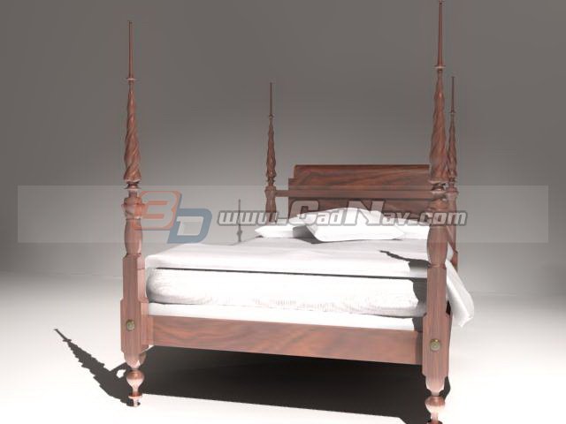 Antique Bed Wood Canopy Bed 3d rendering