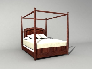 Wooden Canopy Bed Antique Furniture 3d model preview