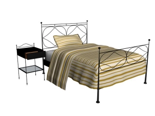Antique Furniture Metal Bed and Nightstand 3d model preview