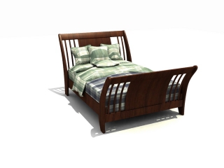 Wooden double wall bed 3d model preview