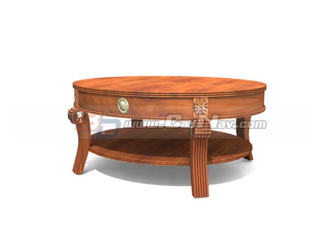 Hand carved antique round coffee table 3d rendering