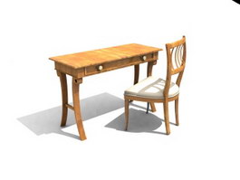 Antique wood writing desk and chair 3d preview