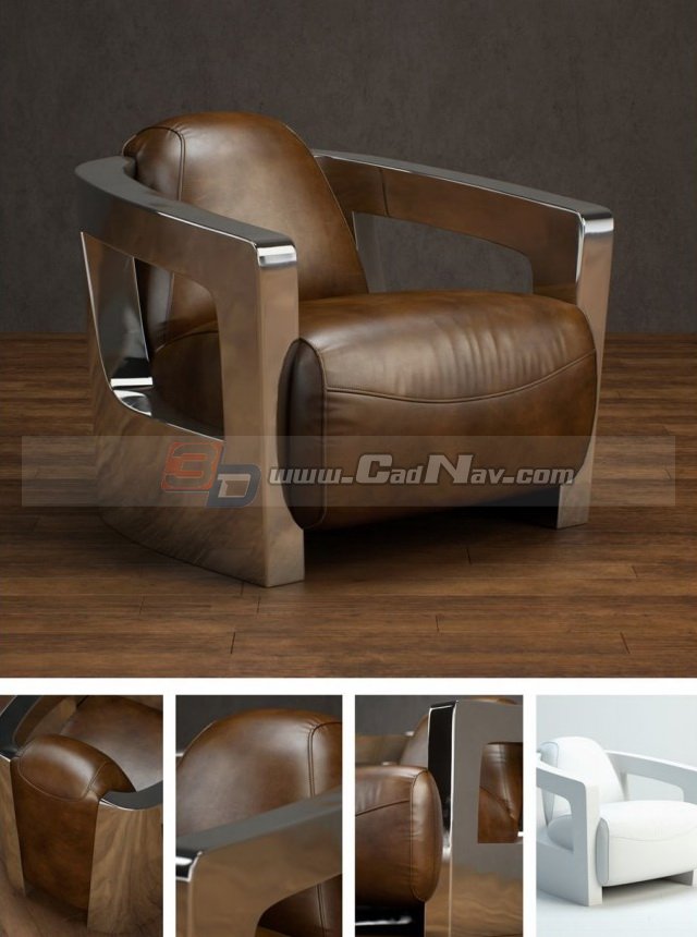 Leather sofa chair with metal armrest 3d rendering