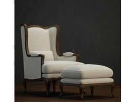 Antique Lounge Chair and Footstool 3d preview