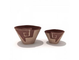 Clay ceramic salad bowl 3d model preview