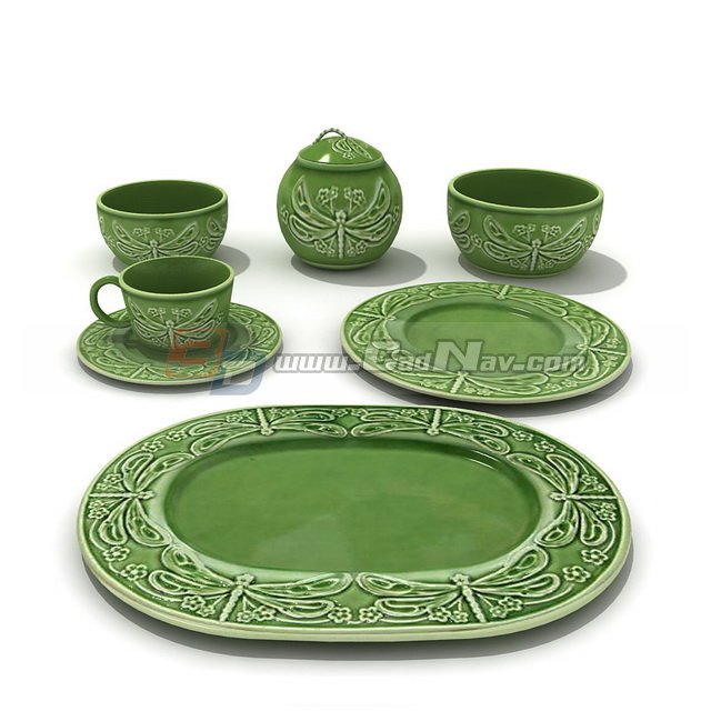 Ceramic Dinnerware Sets Bowls and Plates 3d rendering