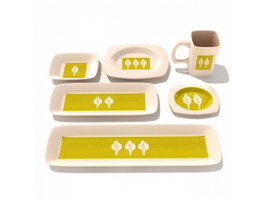 Porcelain dinnerware set with decal 3d model preview