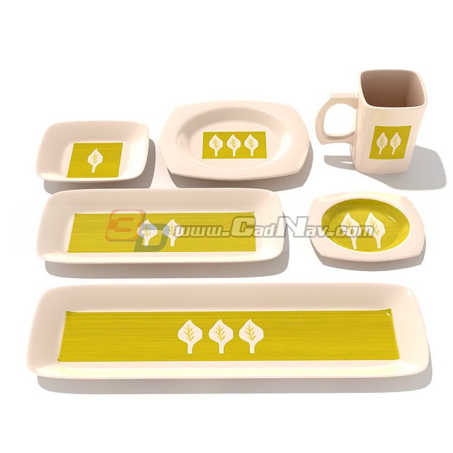 Porcelain dinnerware set with decal 3d rendering