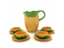 Terracotta vintage tea set with saucers 3d model preview