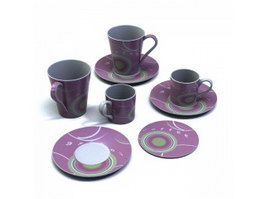 Pottery Cups and Saucers Decaled 3d model preview