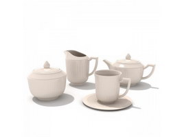 Lime glaze Pottery Coffee Set 3d model preview