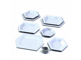 Hexagonal ceramic plates set 3d model preview