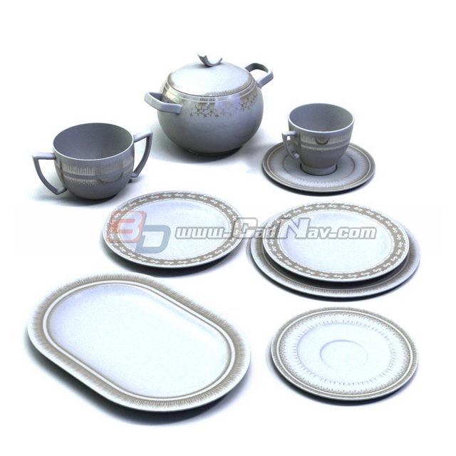 Ceramic coffee set and pastry plates 3d rendering