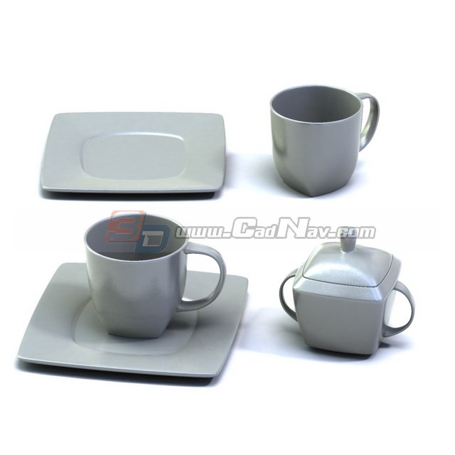 Coffee Cups and Saucers,Sugar Pot 3d rendering