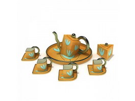 Ceramic pot and cup and saucer coffee set 3d preview