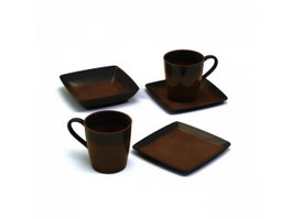 Clay Coffee Cups and Saucers 3d model preview