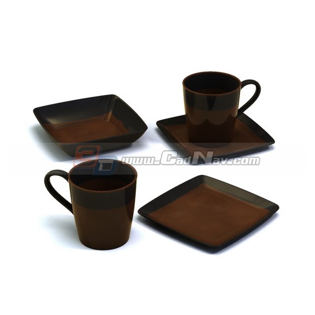 Clay Coffee Cups and Saucers 3d rendering