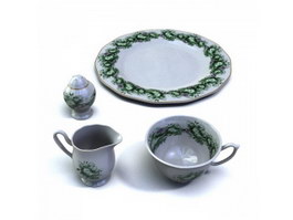 Porcelain breakfast plate with milk jar 3d preview