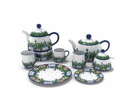 Hand-painted Ceramic Coffee Tea Set 3d model preview