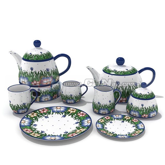 Hand-painted Ceramic Coffee Tea Set 3d rendering