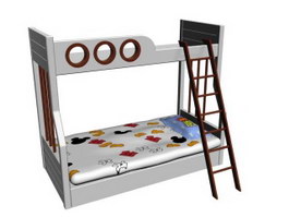 Children Furniture bunk wooden bed 3d model preview
