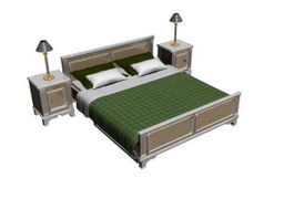 Solid wood double bed with bedside tables 3d model preview