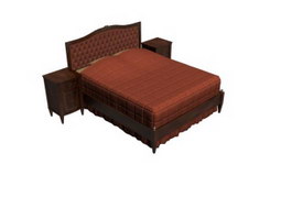 Antique Furniture Soft Bed and wood bedside table 3d model preview