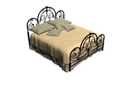 Antique queen size wrought iron bed 3d model preview