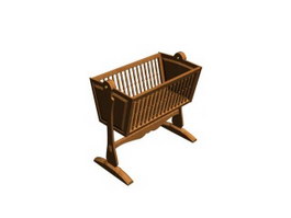 Wooden baby crib cradle 3d model preview