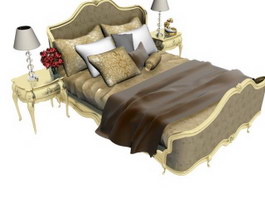 European Classic bed with bedside tables 3d model preview