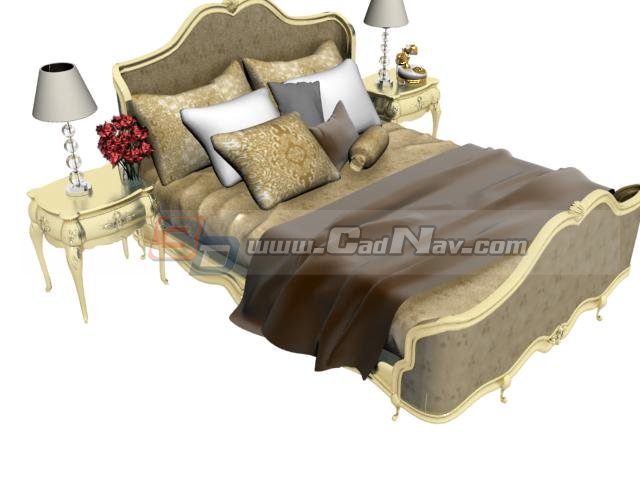 European Classic bed with bedside tables 3d rendering