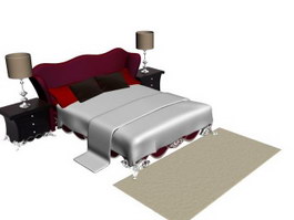 Luxury bed with night table and carpet 3d model preview