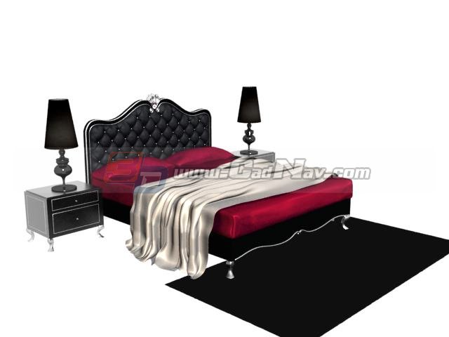French Classic Carved Bed With Nightstands 3d rendering
