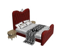 Classic French Style Bed with bedside cabinet 3d model preview