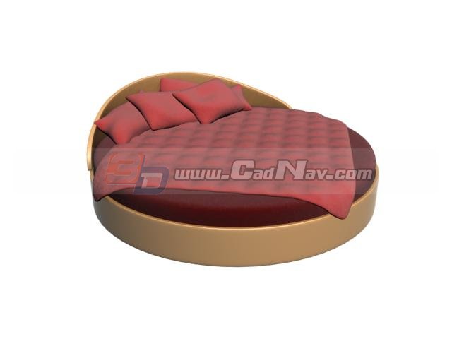 Wood frame Leather Round bed 3d rendering