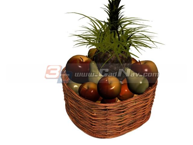 A basket of fruit 3d rendering
