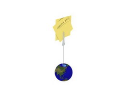 Earth globe wire note memo holder clip 3d preview