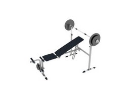Home gym weight lifting bench with barbell 3d model preview
