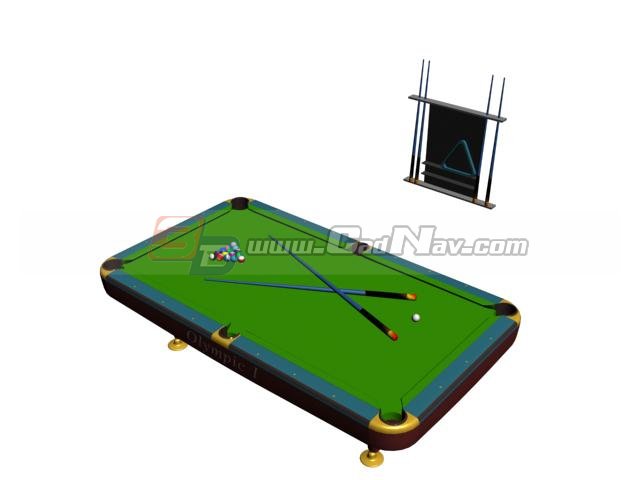 Billiard table and billiard cue set 3d rendering
