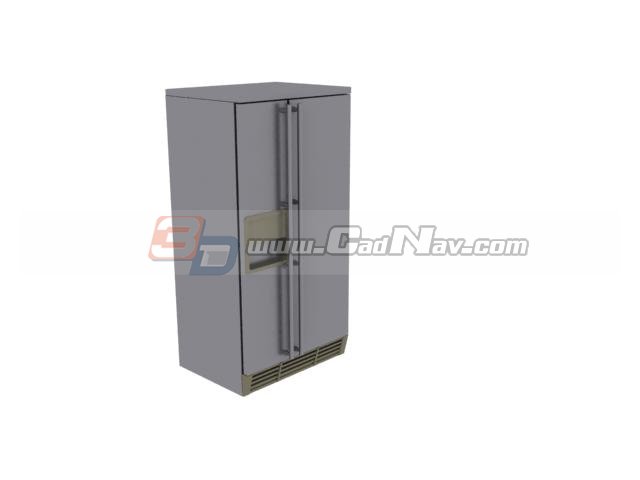 Vertical stainless steel refrigerator 3d rendering