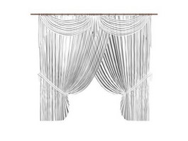 Luxury Embroidered Window Drapes 3d model preview