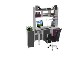 Home Office Desk With Bookshelf 3d model preview