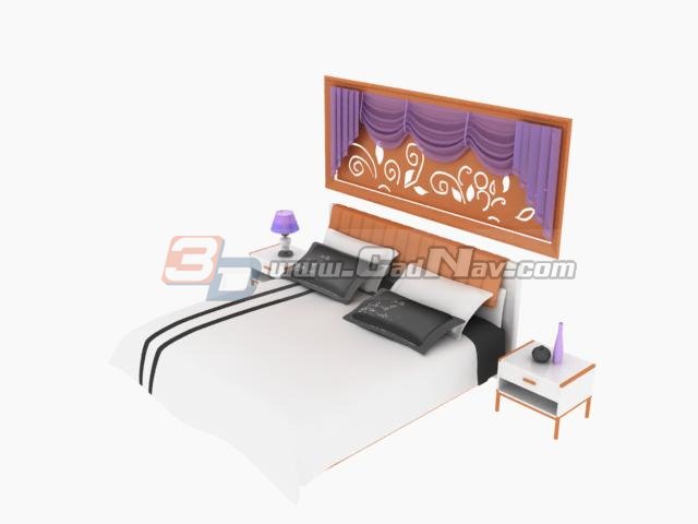 Home double bed and night tables 3d rendering