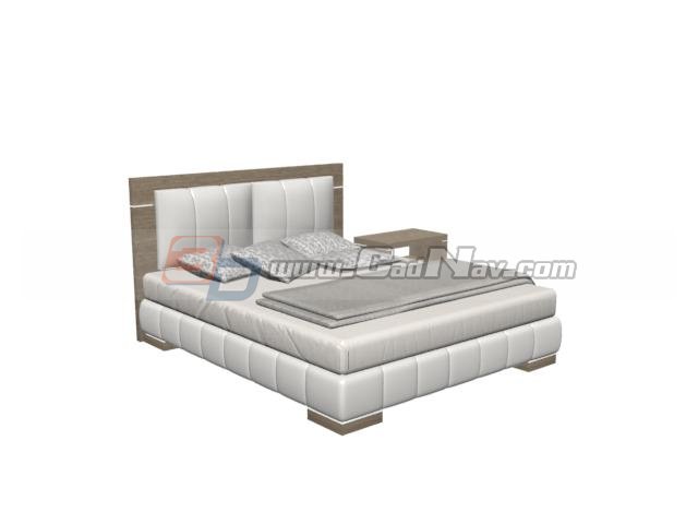 Hotel Double bed and Bedside table 3d rendering