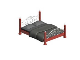 Iron bed with wood frame 3d model preview