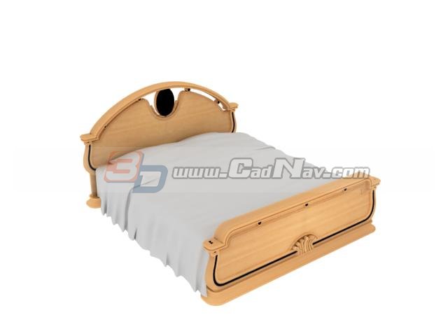 Wood single bed 3d rendering