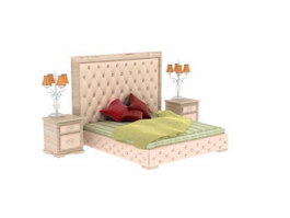 Antique Bed with bedside table and bedside lamp 3d model preview